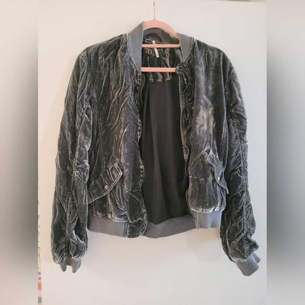 Free People Crushed Velvet Ruched Bombet Jacket